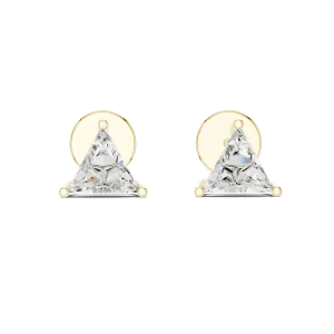 Geometric trillion cut solitaire stud earrings featuring DIAMEUR lab-grown diamonds in an architectural gold setting.