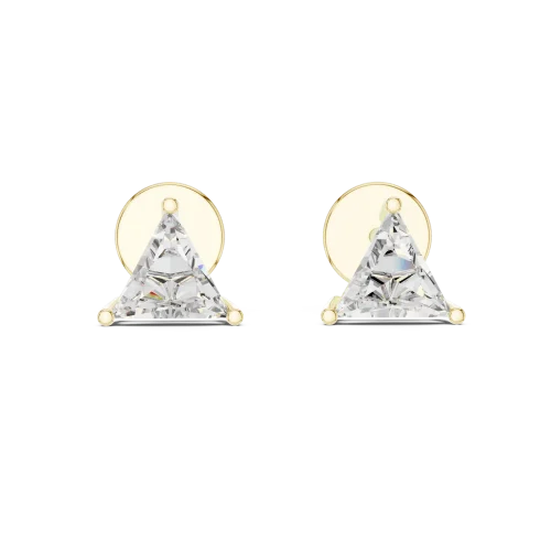 Geometric trillion cut solitaire stud earrings featuring DIAMEUR lab-grown diamonds in an architectural gold setting.