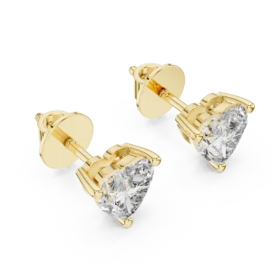 Ethereal Heart Solitaire Stud Earrings featuring brilliant heart-cut DIAMEUR diamonds set in polished gold.