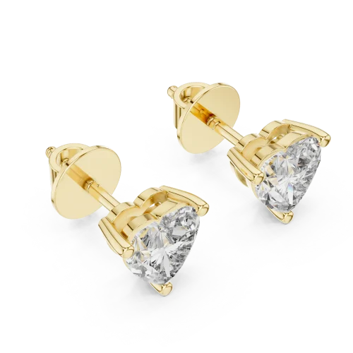 Ethereal Heart Solitaire Stud Earrings featuring brilliant heart-cut DIAMEUR diamonds set in polished gold.