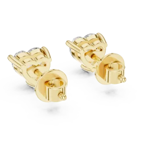 Ethereal Heart Solitaire Stud Earrings featuring heart-cut DIAMEUR diamonds set in gold with secure backings.