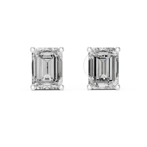 Architectural Emerald Cut Solitaire Stud Earrings featuring elongated geometric DIAMEUR diamonds in a four-prong setting.
