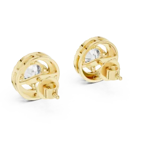 Luminary round brilliant pavé-set halo solitaire stud earrings in gold with central lab-grown diamonds and back posts.