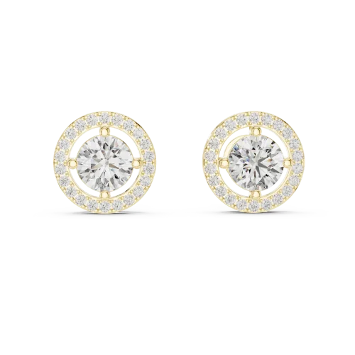 Luminary round brilliant pavé-set halo solitaire stud earrings featuring a central lab-grown diamond in gold.