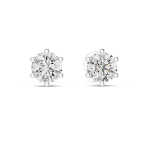 Luminary round brilliant solitaire stud earrings with secure six-prong settings and sparkling diamond facets.