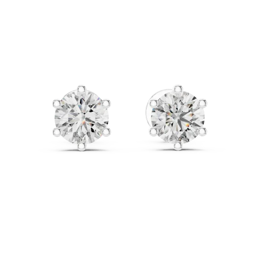 Luminary round brilliant solitaire stud earrings with secure six-prong settings and sparkling diamond facets.