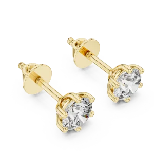 Luminary round brilliant solitaire stud earrings in gold with a secure six-prong setting and sparkling diamond centers.
