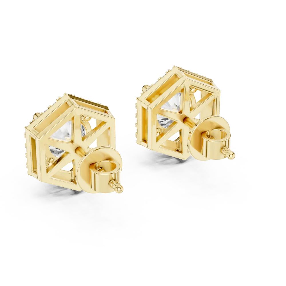 Luminary Hexagon Round Solitaire Pavé-Set Stud Earrings - Image 3