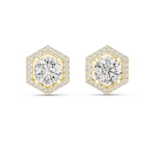 Luminary Hexagon Round Solitaire Pavé-Set Stud Earrings - Image 2