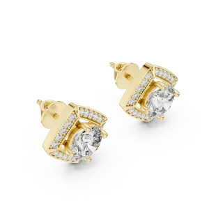 Symmetry Round Brilliant Geometric Halo Solitaire Stud Earrings