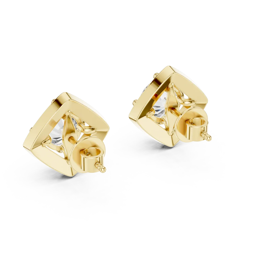 Symmetry Round Brilliant Geometric Halo Solitaire Stud Earrings - Image 3