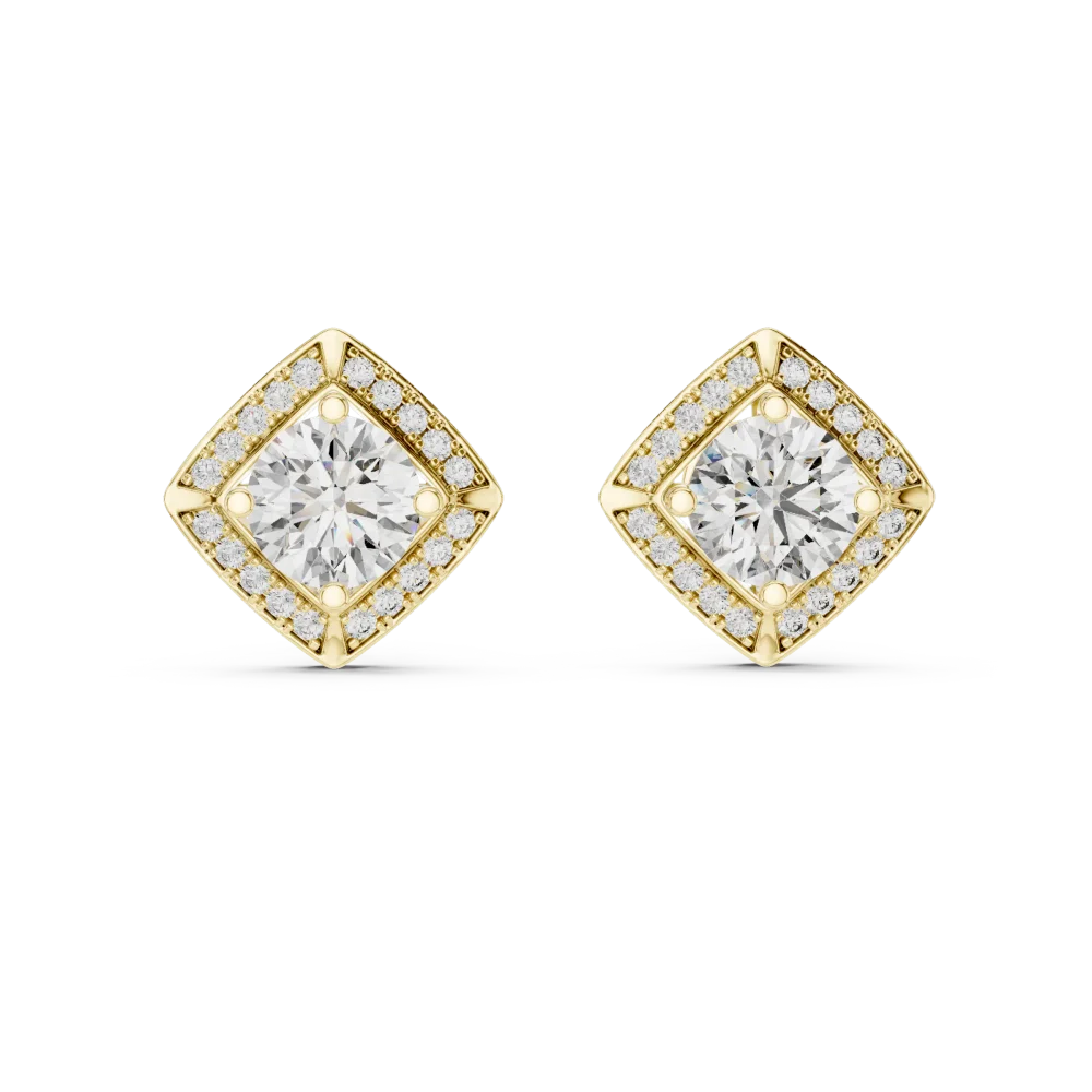 Symmetry Round Brilliant Geometric Halo Solitaire Stud Earrings - Image 2
