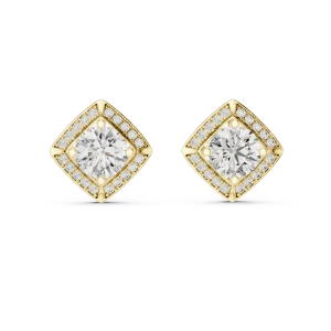 Square Halo Diamond Stud Earrings - Image 2
