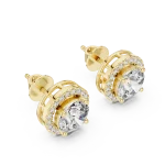 Luminary Round Brilliant Pavé Halo Solitaire Stud Earrings