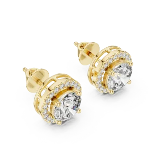 Luminary Round Brilliant Pavé Halo Solitaire Stud Earrings