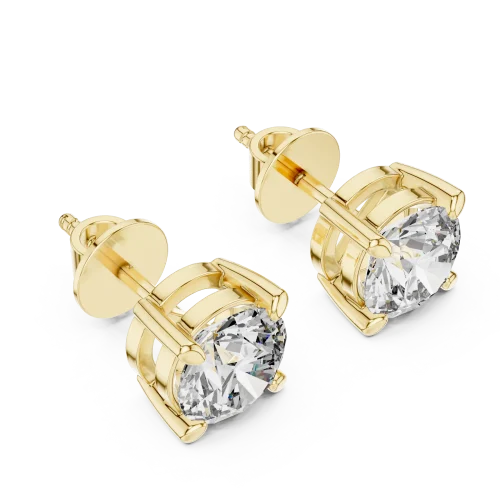 Classic round solitaire diamond stud earrings in yellow gold with a secure four-prong setting for maximum sparkle.