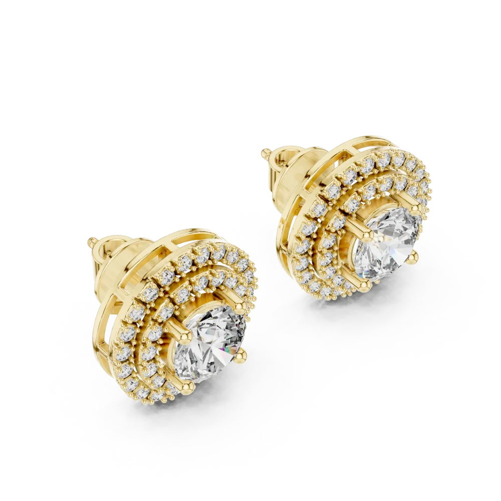 Experience unmatched brilliance with our double halo solitaire stud earrings, featuring premium DIAMEUR lab-grown diamonds. Shop your luxury pair.