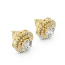Luminary round brilliant gold stud earrings featuring a center solitaire stone surrounded by two rings of pavé-set diamonds.