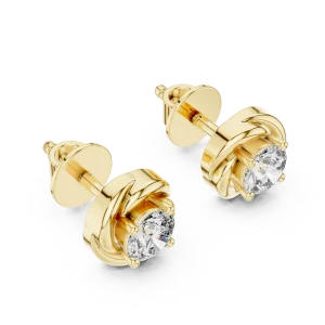 Luminary Round Solitaire fluid sculpted gold stud earrings with brilliant-cut center stones and secure post backings.