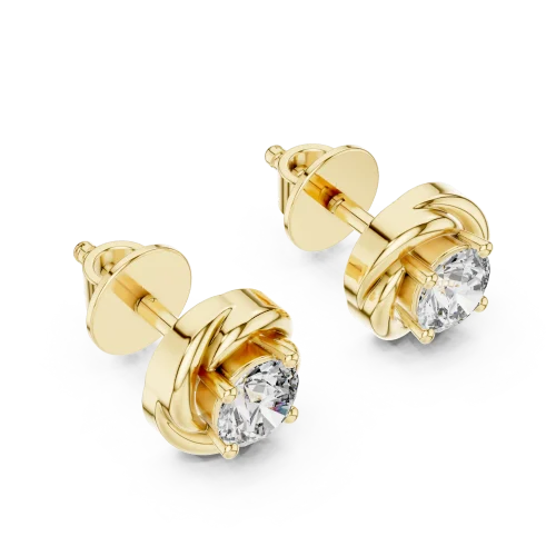 Luminary Round Solitaire fluid sculpted gold stud earrings with brilliant-cut center stones and secure post backings.