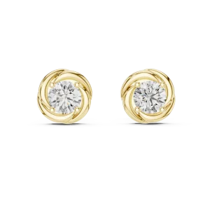 Luminary Round Solitaire Fluid Sculpted Stud Earrings featuring brilliant-cut center stones in organic gold settings.