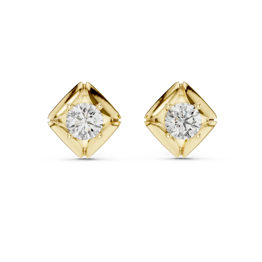 Symmetry Geometric Round Brilliant Solitaire Stud Earrings - Image 2