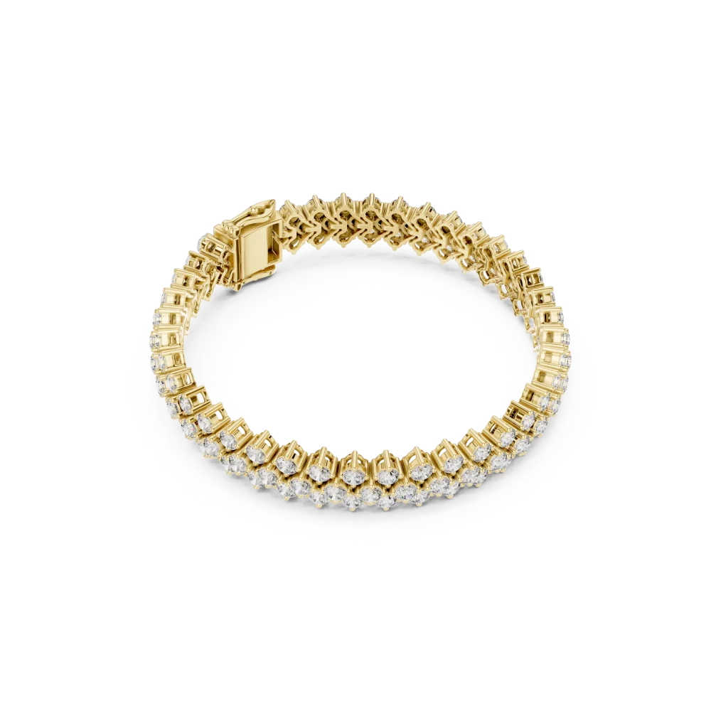 Experience unmatched brilliance with our double-row tennis bracelet. Featuring 120 round DIAMEUR diamonds, this sustainable luxury piece is a must-have.