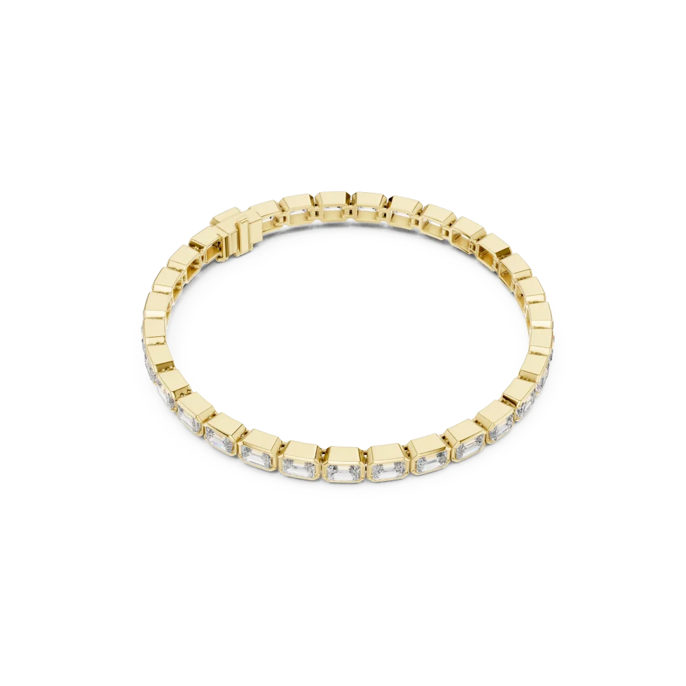 Discover the brilliance of our architectural emerald-cut tennis bracelet. Handcrafted with premium lab-grown DIAMEUR diamonds. Shop this luxury today.