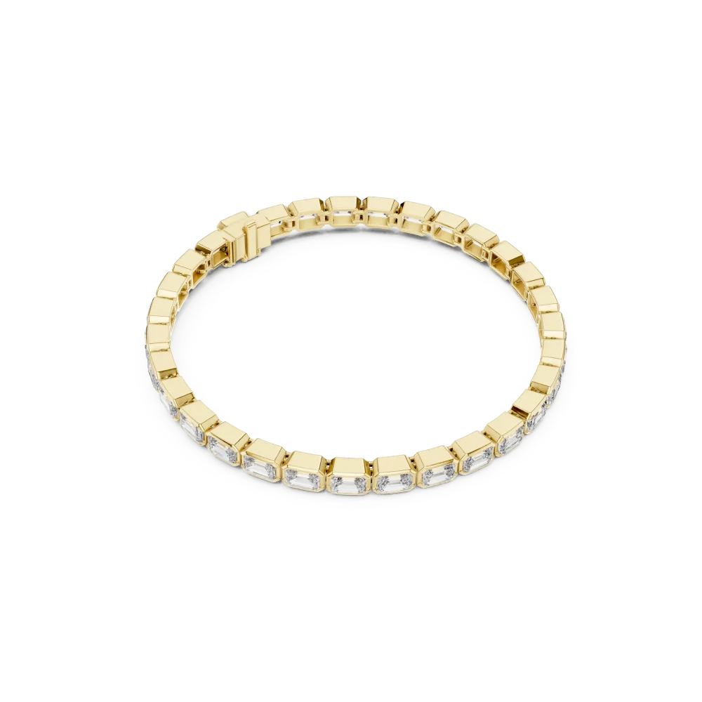 Discover the radiant beauty of this emerald-cut DIAMEUR diamond tennis bracelet. A modern classic featuring exquisite bezel settings. Shop today.