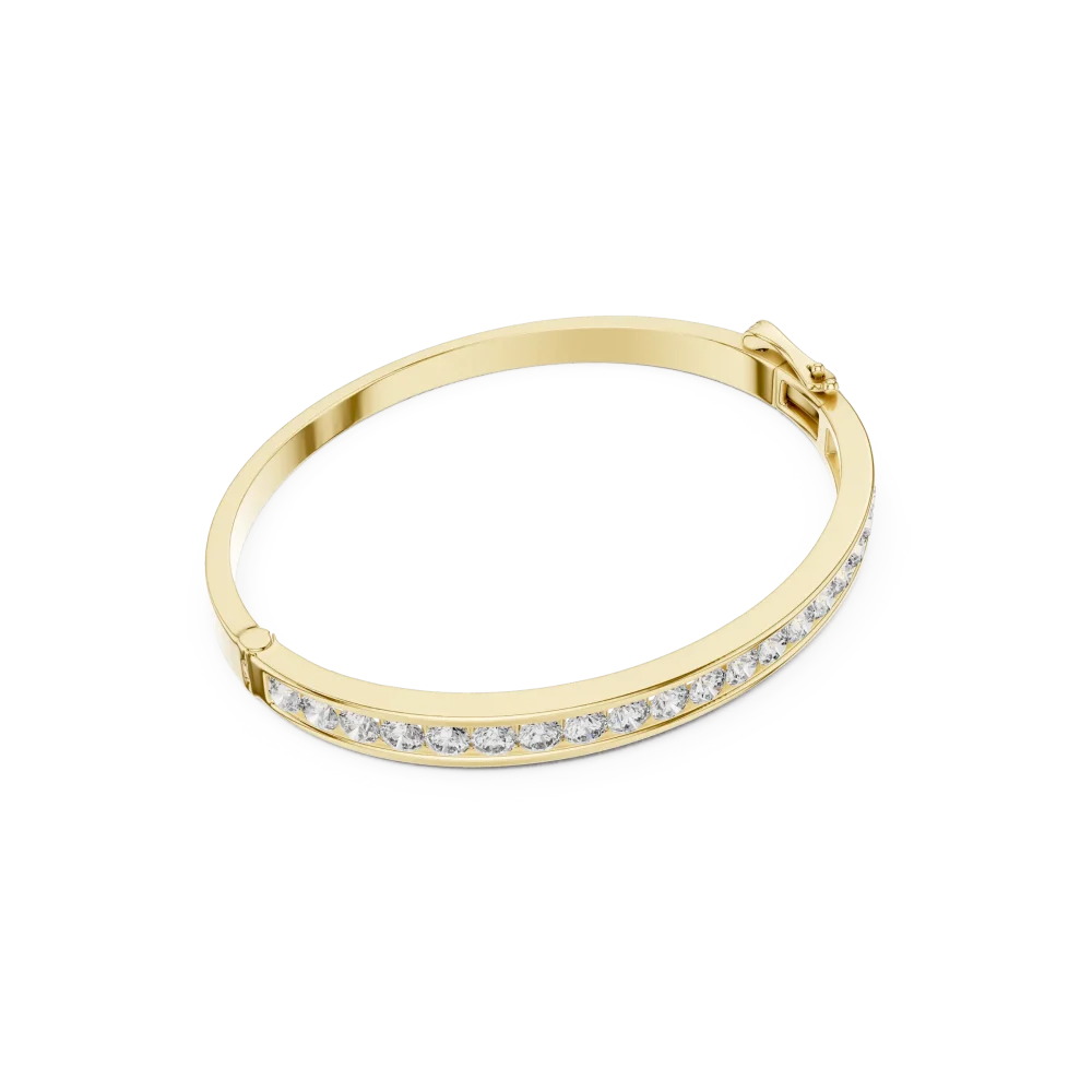 Experience the brilliant-cut radiance of this channel-set bangle, crafted with exquisite DIAMEUR lab-grown diamonds. Shop this sustainable luxury.
