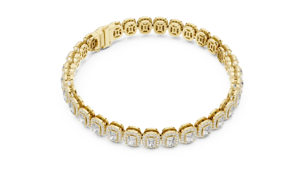 Adorn your wrist with the brilliance of our radiant-cut DIAMEUR tennis bracelet. A timeless masterpiece of sustainable luxury. Shop this icon today.