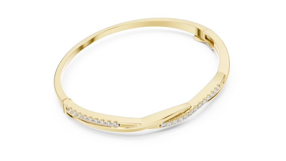 Embrace modern elegance with our pavé-set round lab-grown diamond bangle. A fluid, architectural masterpiece crafted for brilliant scintillation. Shop now.
