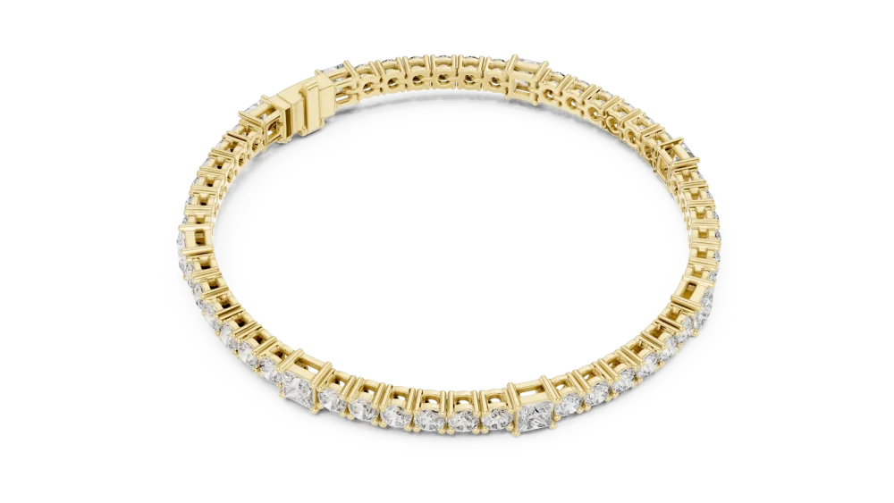 Discover the radiant allure of our princess and round-cut DIAMEUR diamond tennis bracelet. Experience sustainable luxury. Shop this modern classic now.