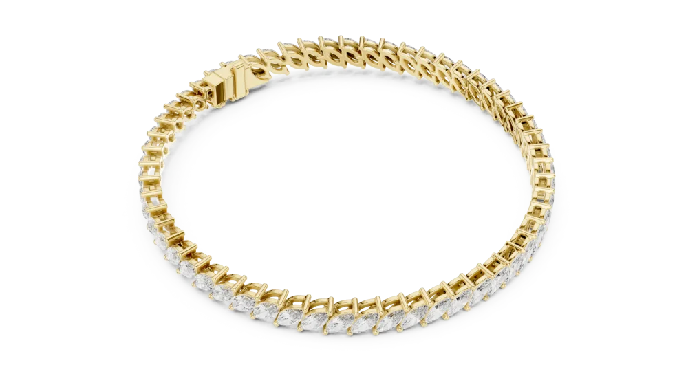 Adorn your wrist with the radiant brilliance of our marquise-cut DIAMEUR diamond tennis bracelet. A modern, sustainable luxury icon. Shop yours today.