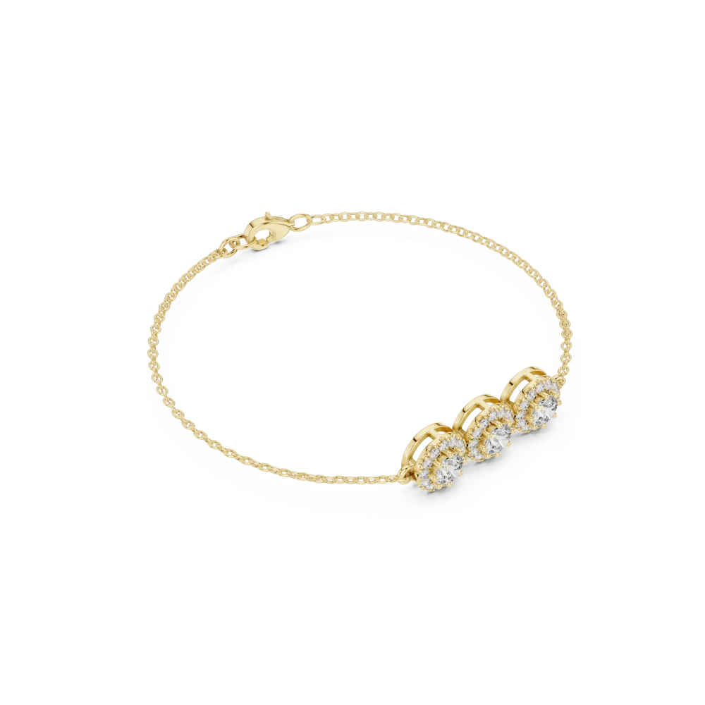 Discover the radiant allure of our triple halo statement bracelet. Featuring brilliant DIAMEUR lab-grown diamonds, this piece defines modern luxury. Shop now.