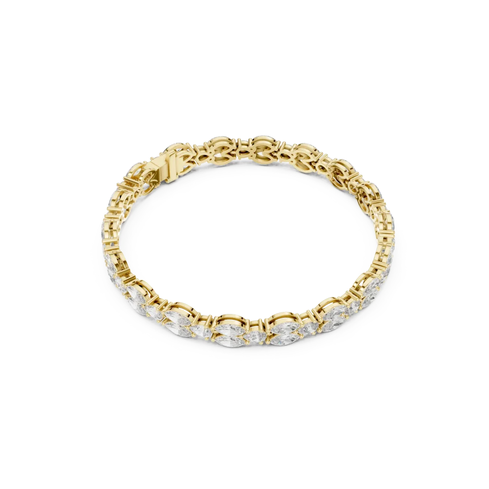 Discover the radiant allure of our marquise and pear DIAMEUR diamond tennis bracelet. Experience sustainable luxury crafted for timeless brilliance.