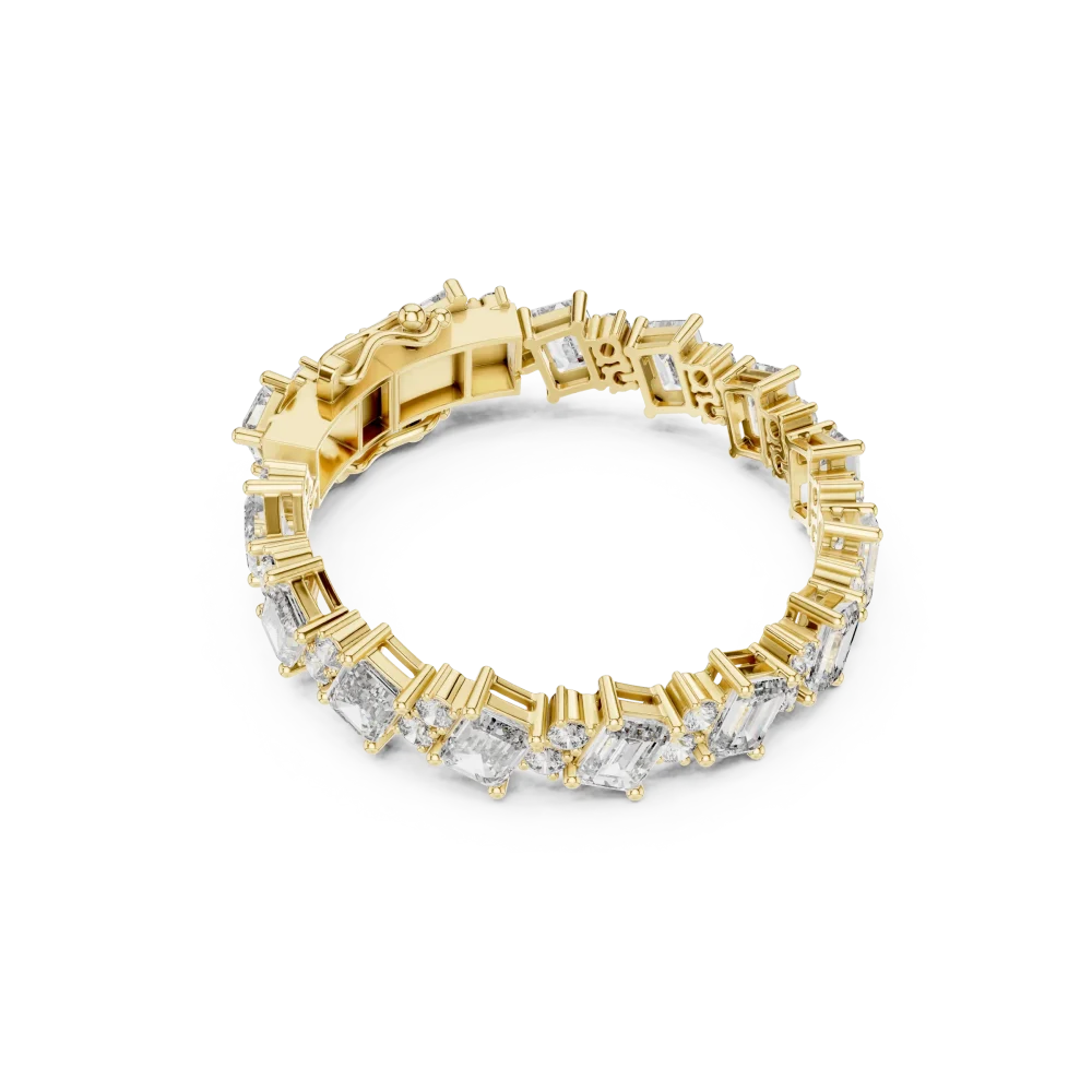 Discover the radiant brilliance of our emerald and round cut DIAMEUR diamond tennis bracelet. Elevate your jewelry collection—shop this luxury today.