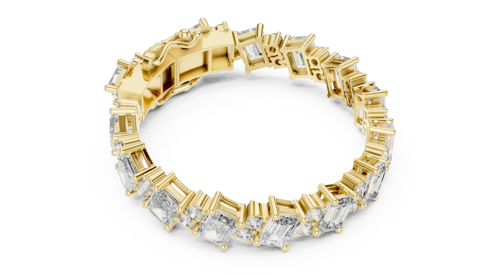 Elevate your ensemble with this architectural tennis bracelet, featuring brilliant DIAMEUR diamonds. Discover modern luxury and shop this classic piece.