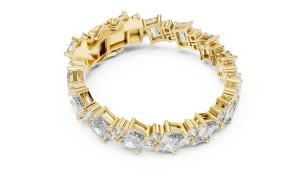Symmetry Emerald and Round Cut Architectural Tennis Bracelet
