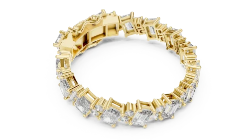 Symmetry Emerald and Round Cut Architectural Tennis Bracelet