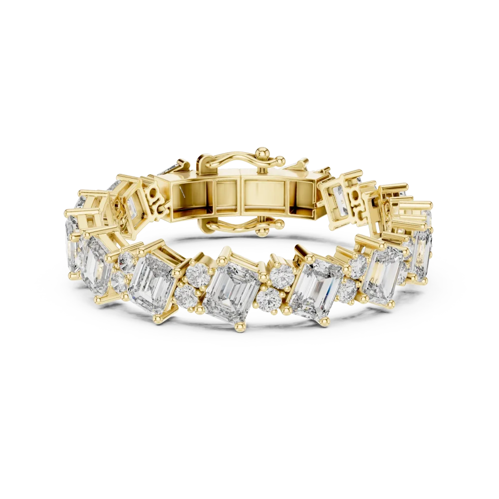 Luminary Emerald and Round Cut Architectural Tennis Bracelet - Image 2