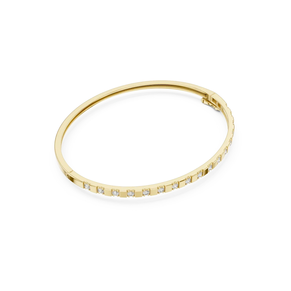 Experience modern elegance with this architectural pavé-set bangle. Featuring shimmering DIAMEUR lab-grown diamonds, shop this luxury staple now.