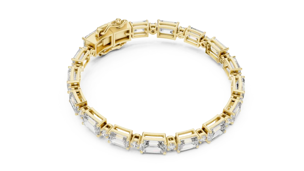 Discover timeless elegance with this geometric tennis bracelet, featuring lab-grown DIAMEUR diamonds. Shop this sustainable luxury statement today.
