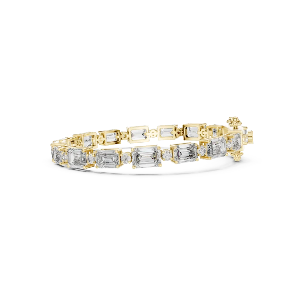 Geometric Emerald and Round Cut Architectural Tennis Bracelet - Image 3