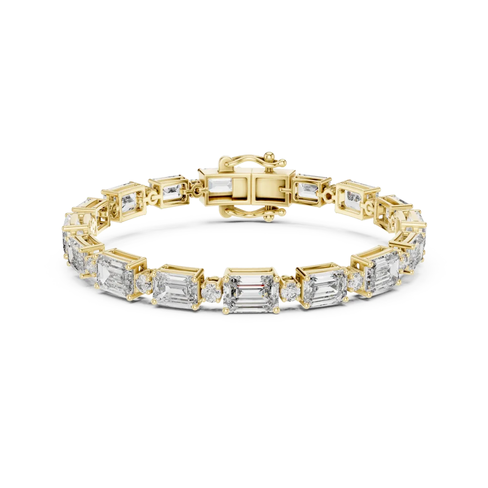 Geometric Emerald and Round Cut Architectural Tennis Bracelet - Image 2
