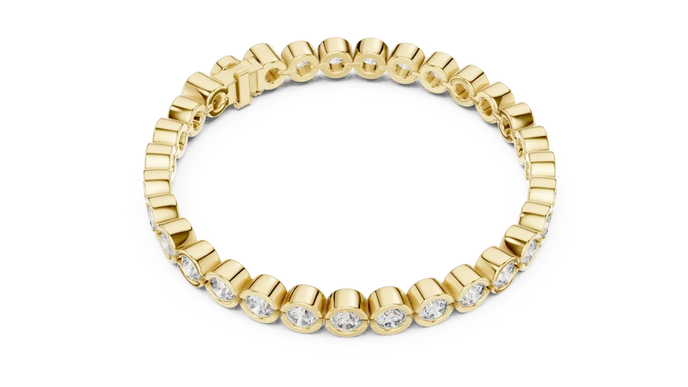 Adorn your wrist with this radiant tennis bracelet featuring bezel-set DIAMEUR diamonds. Experience timeless brilliance and sustainable luxury. Shop now!