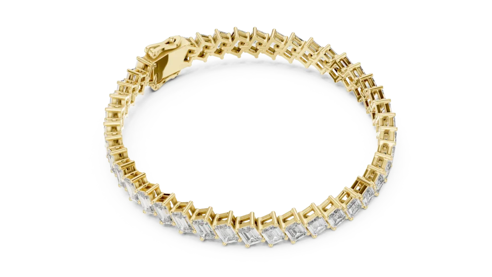 Adorn your wrist with the unmatched brilliance of our emerald-cut tennis bracelet. A modern classic featuring ethically sourced DIAMEUR diamonds.