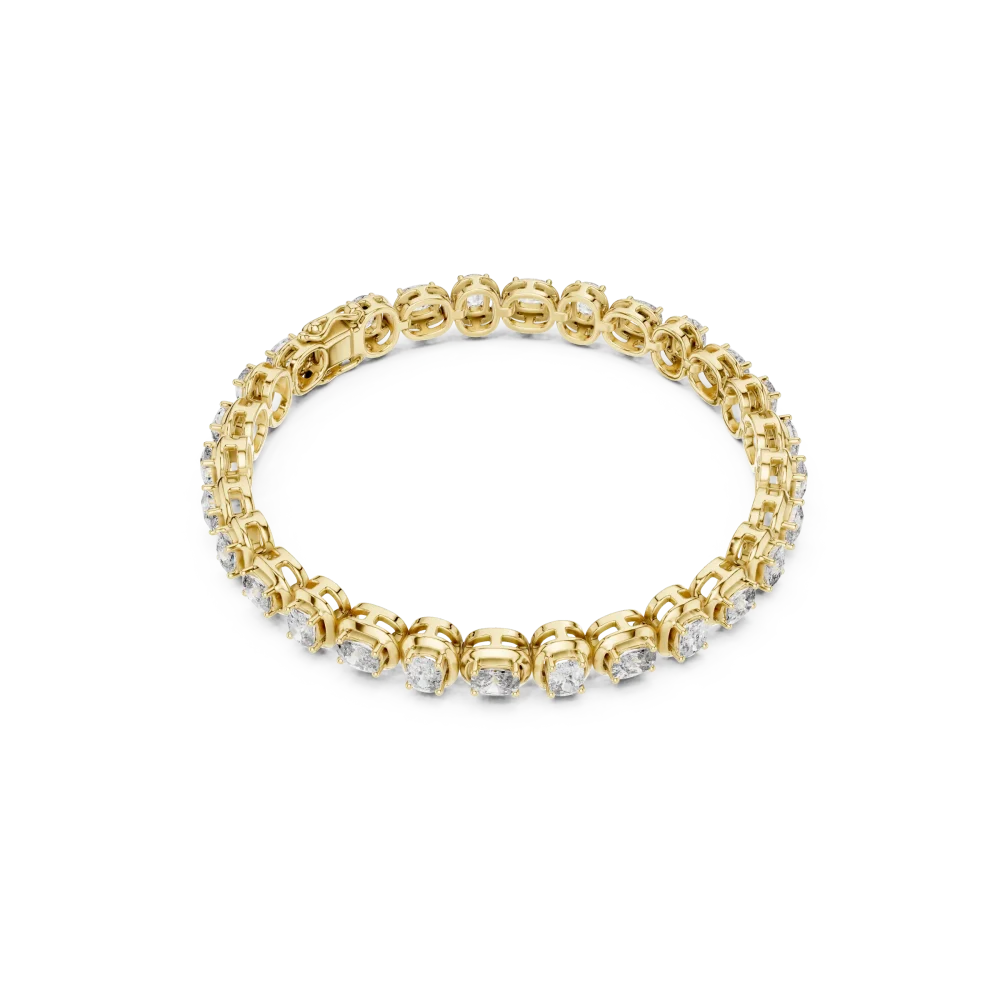 Experience radiant luxury with this cushion-cut DIAMEUR lab-grown diamond tennis bracelet. Expertly crafted for maximum brilliance. Shop the look now.