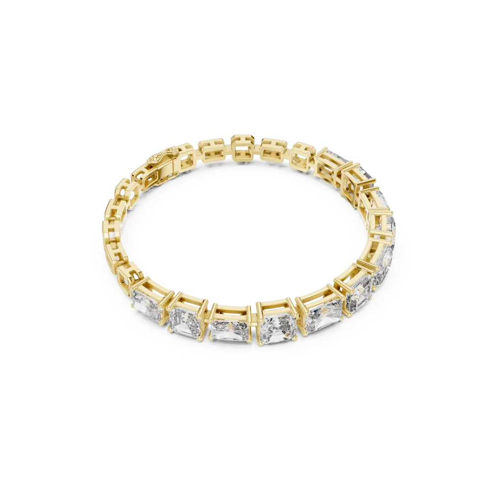 Adorn your wrist with the brilliance of this radiant and emerald-cut DIAMEUR lab-grown diamond bracelet. A modern classic of sustainable luxury. Shop now.