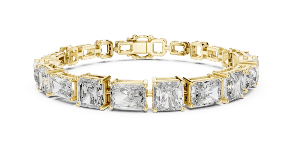 Discover the brilliance of our Radiant and Emerald DIAMEUR diamond tennis bracelet. A modern classic of sustainable luxury, shop this masterpiece now.